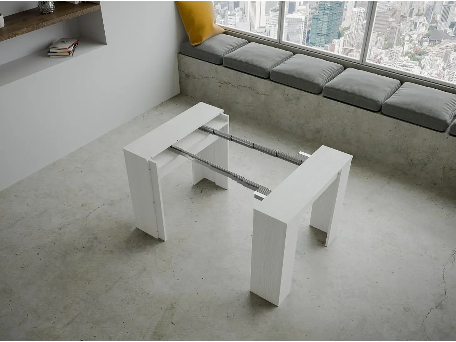 Mesa consola extensível 90x48/204 cm Basic Small Cinza Branca