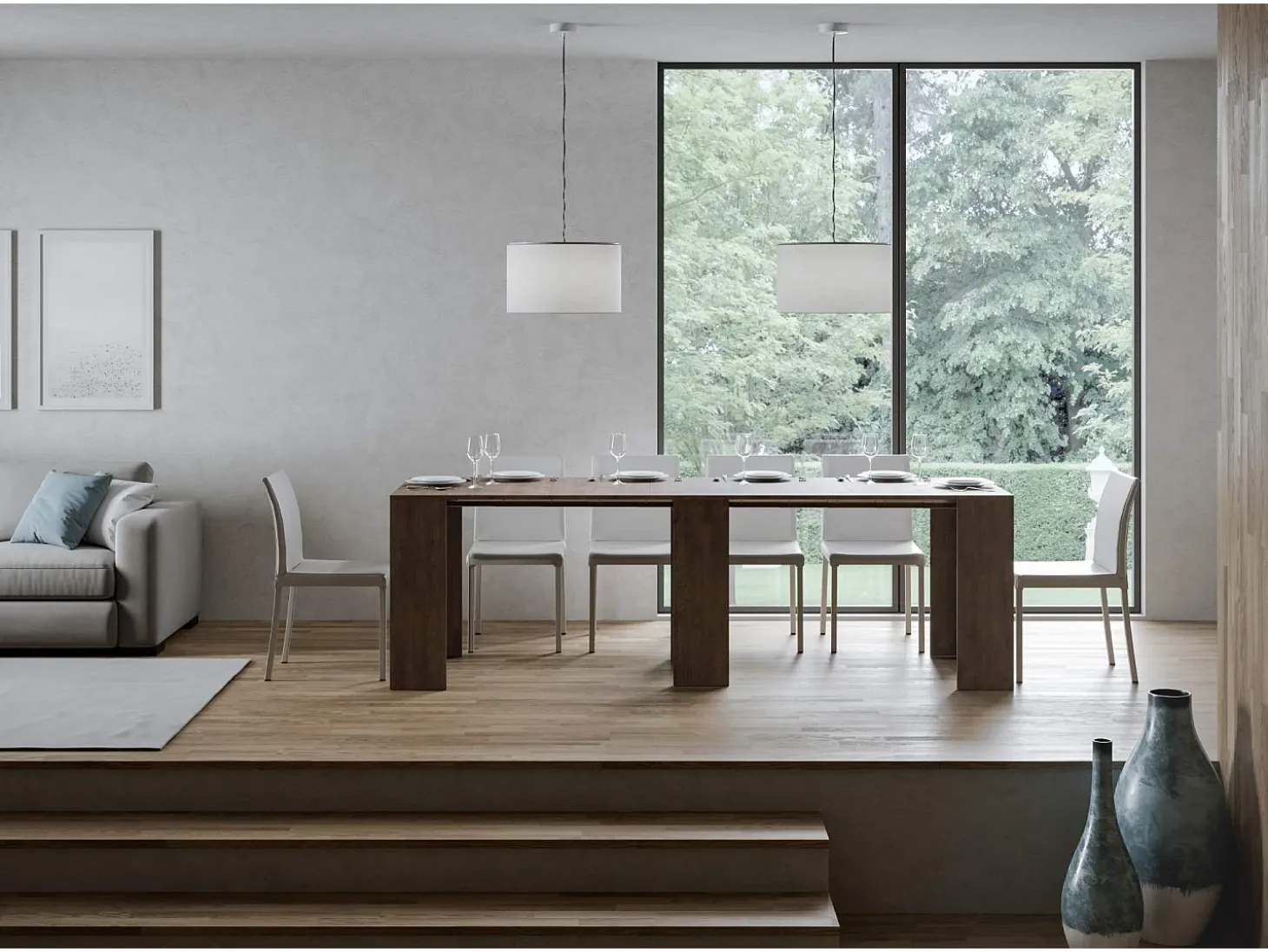 Mesa consola extensível 78x47/299 cm Allin Nogueira extensões internas