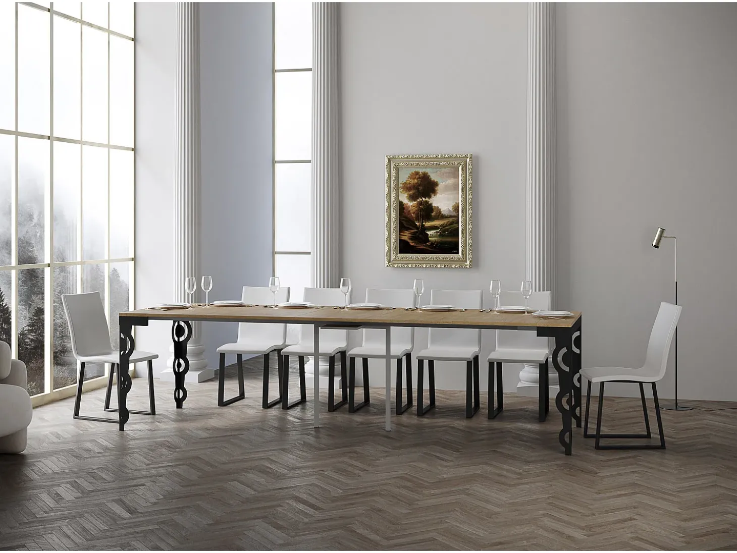 Mesa consola extensível 90x40/300 cm Karamay Evolution Carvalho Natural quadro Antracite