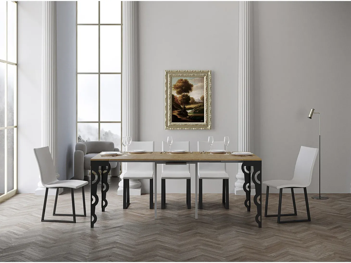 Mesa consola extensível 90x40/300 cm Karamay Evolution Carvalho Natural quadro Antracite