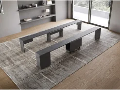Mesa consola extensível 90x42/302 cm Evolve Antracite Espatulado extensões internas com banco inferior e superior