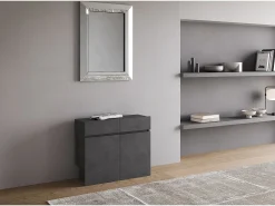 Mesa consola extensível 90x42/302 cm Evolve Antracite Espatulado extensões internas com banco inferior e superior