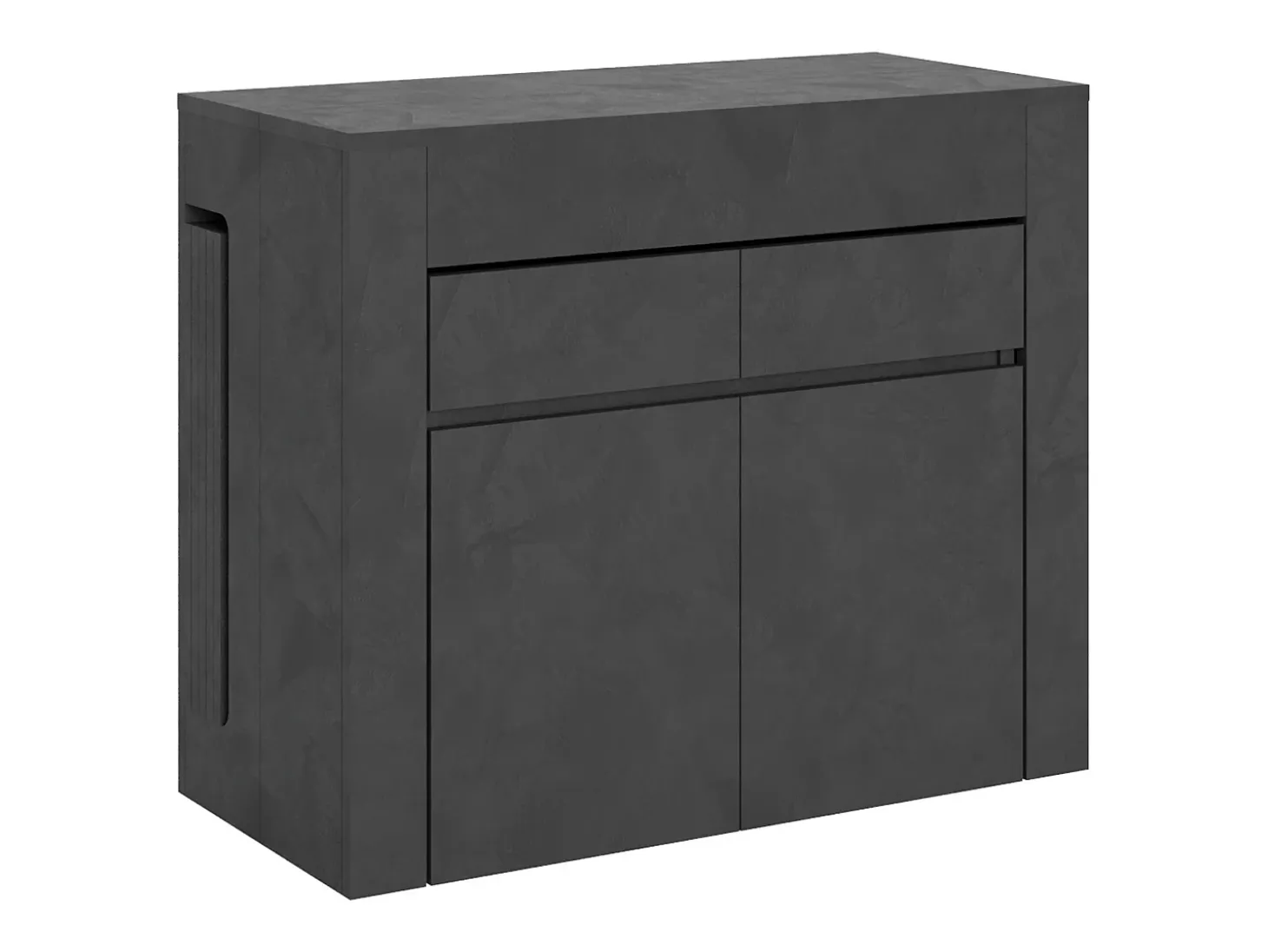 Mesa consola extensível 90x42/302 cm Evolve Antracite Espatulado extensões internas com banco inferior e superior