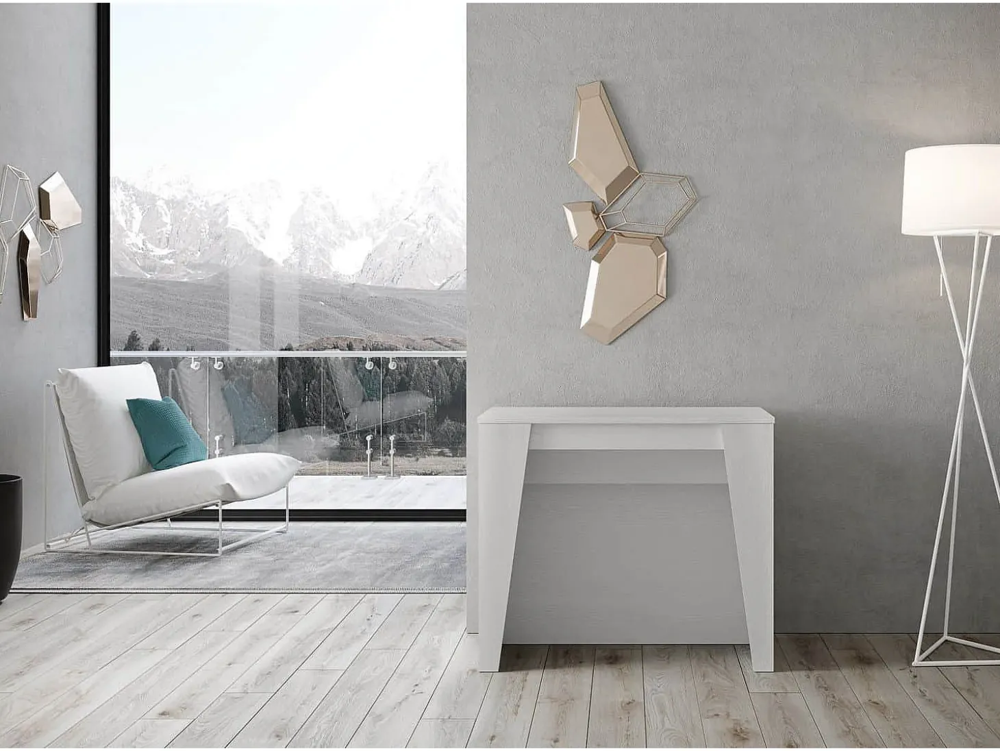 Mesa consola extensível 90x48/296 cm Bakari cinza branca