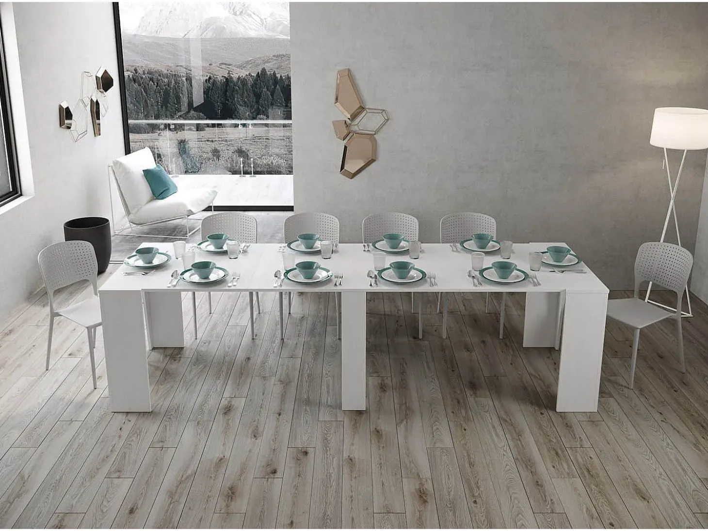 Mesa consola extensível 90x48/296 cm Bakari cinza branca