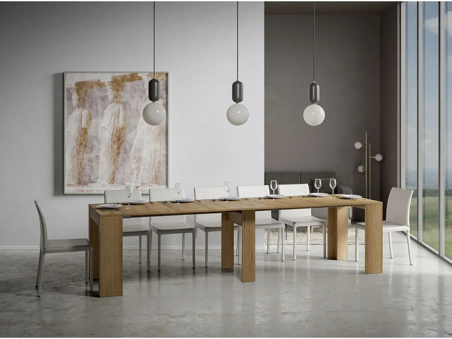 Mesa consola extensível 90x42/302 cm Modem Carvalho Natural