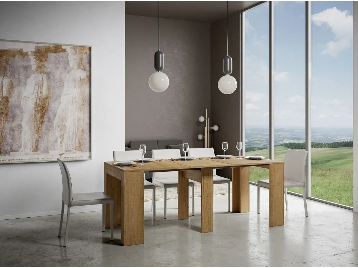 Mesa consola extensível 90x42/302 cm Modem Carvalho Natural