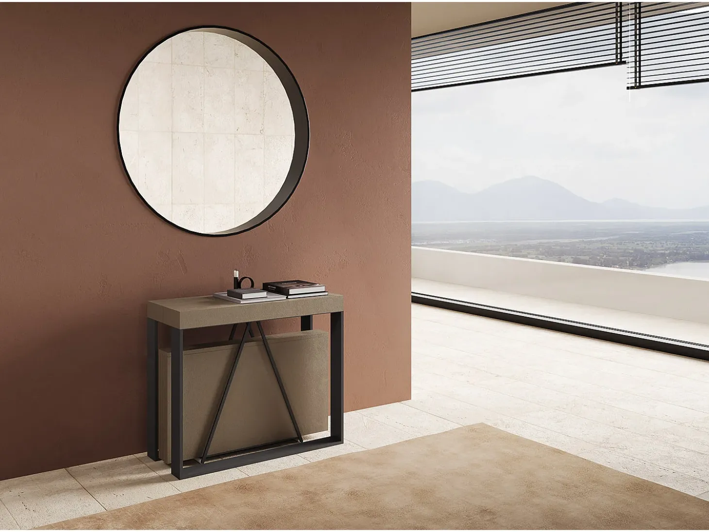 Mesa consola extensível 90x40/300cm Sketa tortora quadro antracite