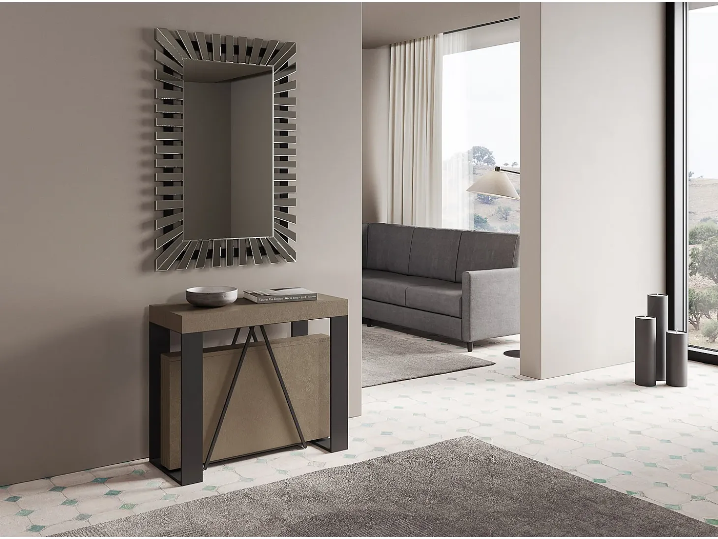 Mesa consola extensível 90x40/300cm Zamat tortora quadro antracite