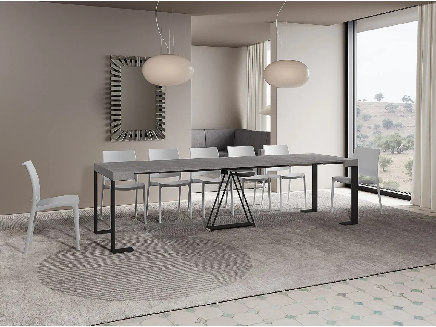 Mesa consola extensível 90x40/300cm Zamat cimento quadro antracite