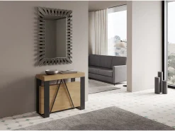 Mesa consola extensível 90x40/300cm Zamat carvalho natural quadro antracite