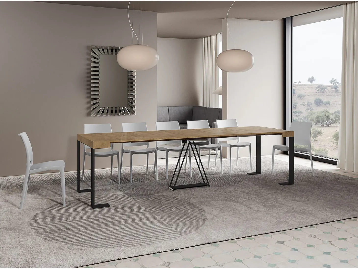 Mesa consola extensível 90x40/300cm Zamat carvalho natural quadro antracite
