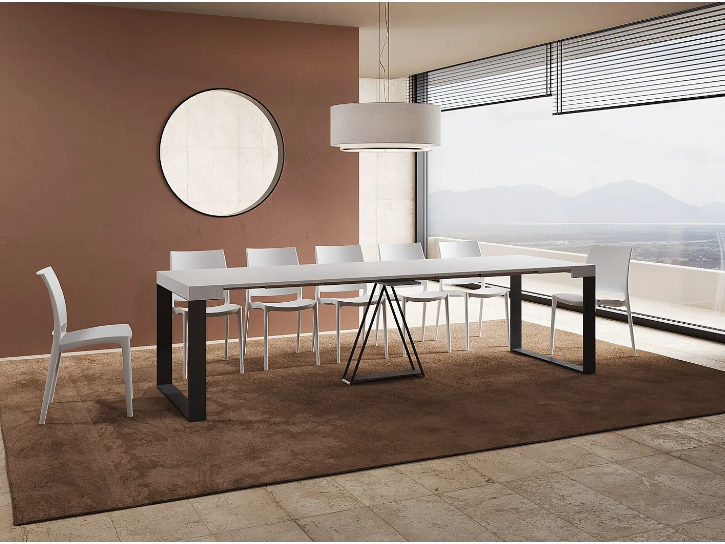 Mesa consola extensível 90x40/300cm Sketa cinza branca quadro antracite