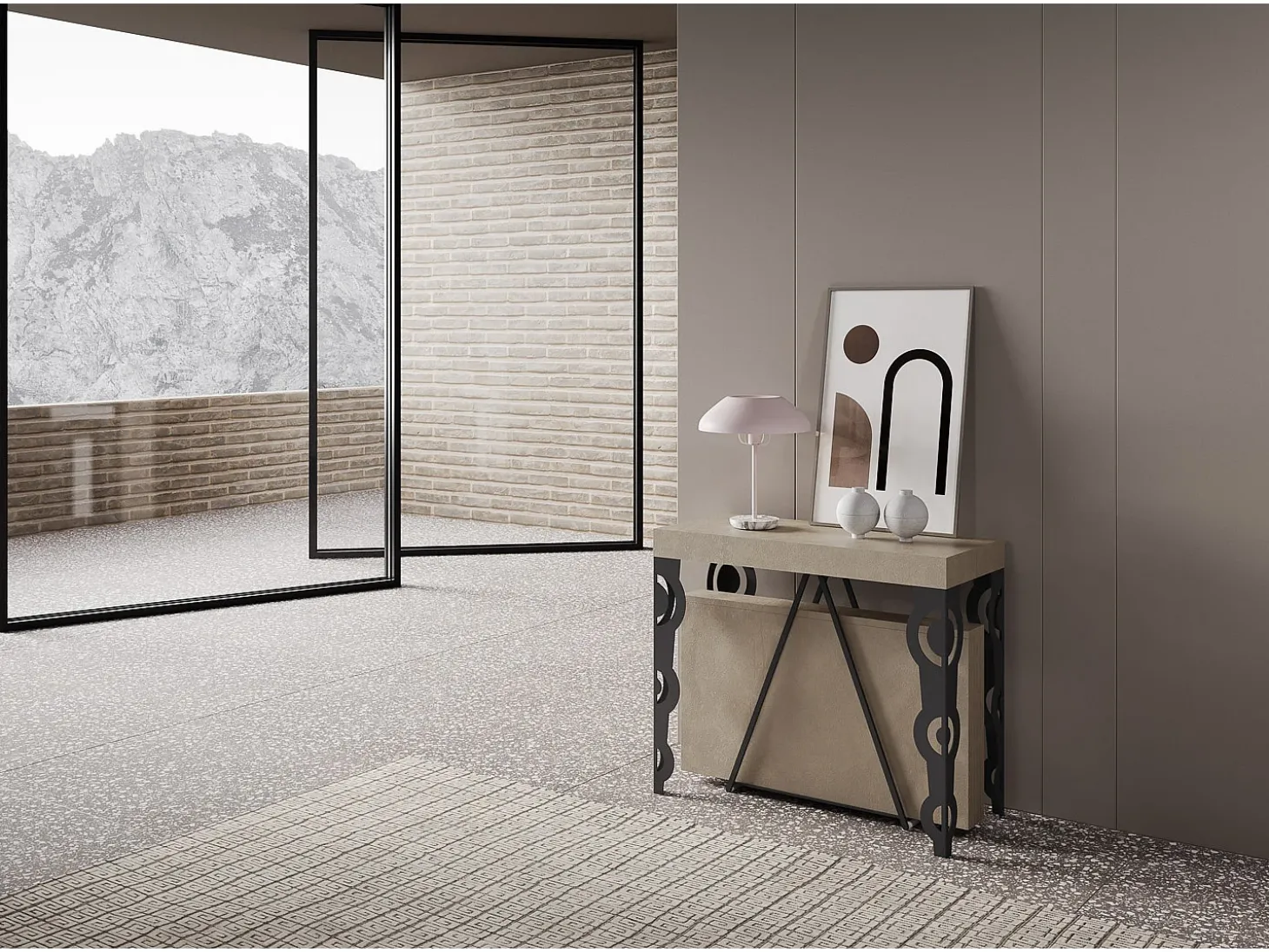 Mesa consola extensível 90x40/300cm Aceres caxemira quadro antracite