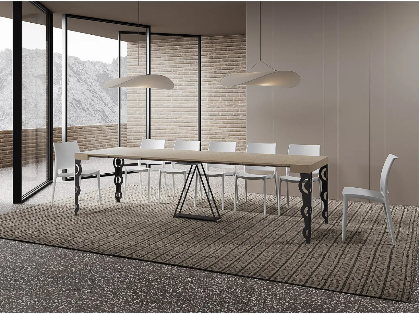 Mesa consola extensível 90x40/300cm Aceres caxemira quadro antracite
