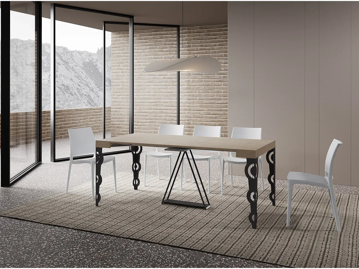 Mesa consola extensível 90x40/300cm Aceres caxemira quadro antracite