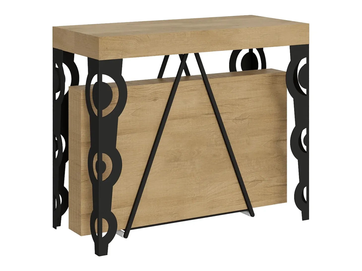 Mesa consola extensível 90x40/300cm Aceres carvalho natural quadro antracite