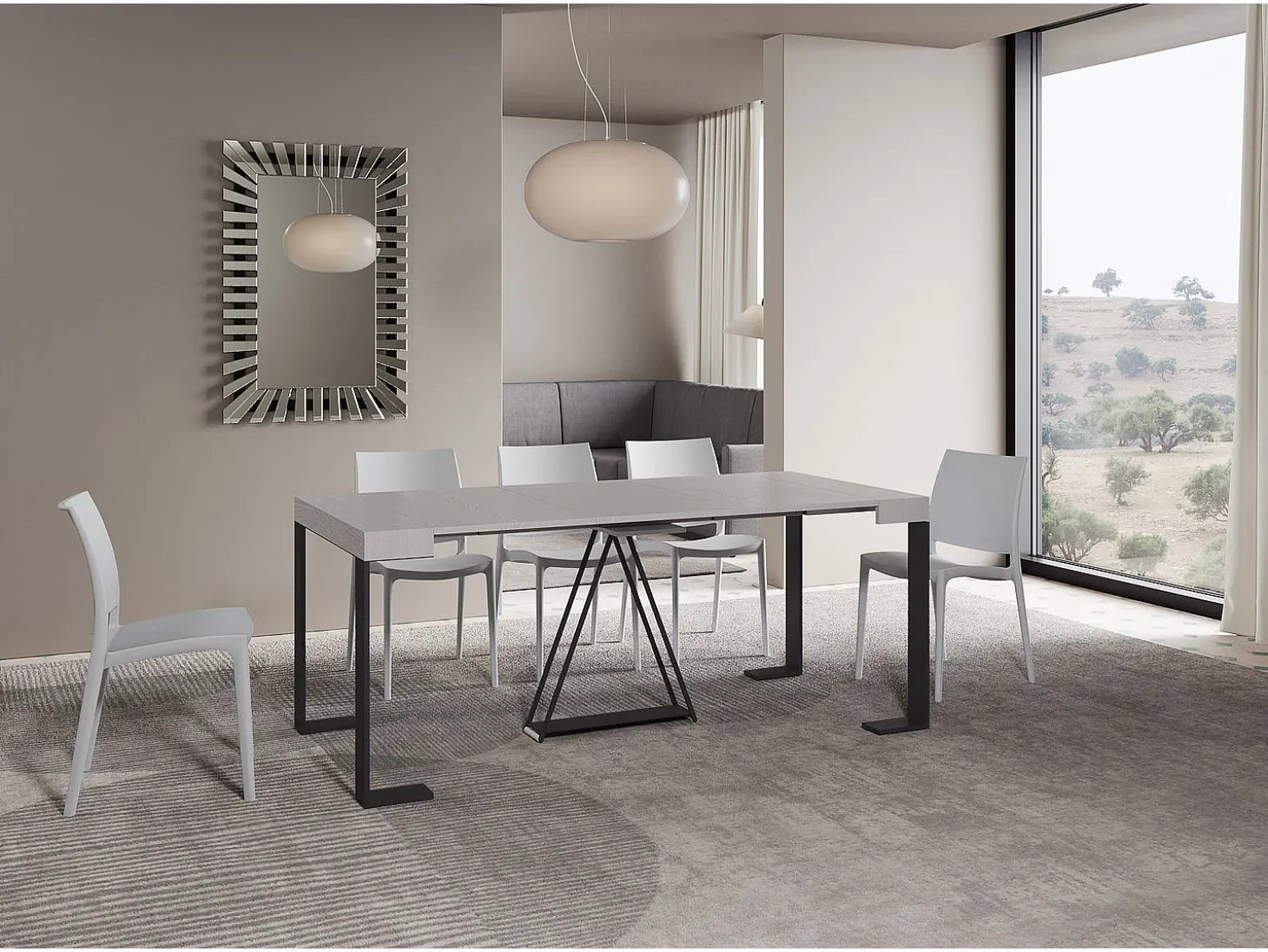 Mesa consola extensível 90x40/300cm Zamat cinza branca quadro antracite