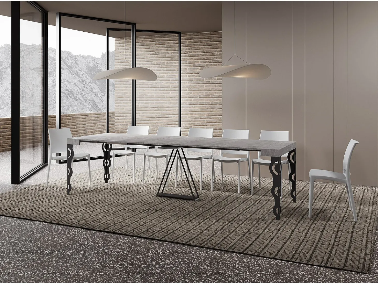 Mesa consola extensível 90x40/300cm Aceres cimento quadro antracite