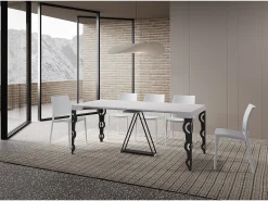 Mesa consola extensível 90x40/300cm Aceres cinza branca quadro antracite