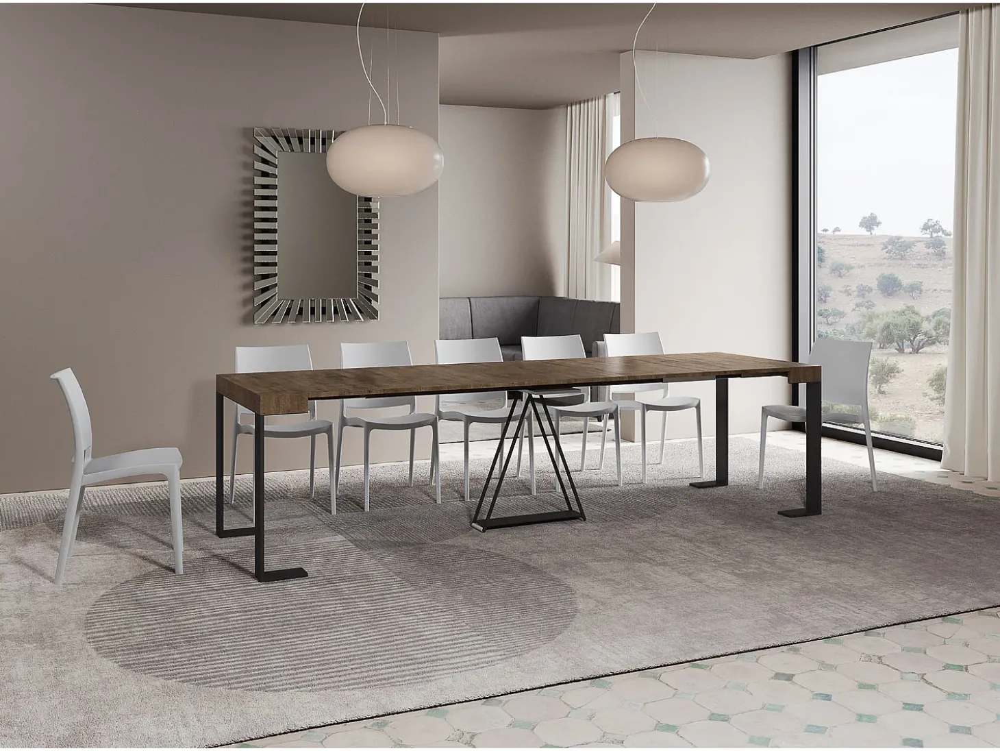 Mesa consola extensível 90x40/300cm Zamat nogueira quadro antracite