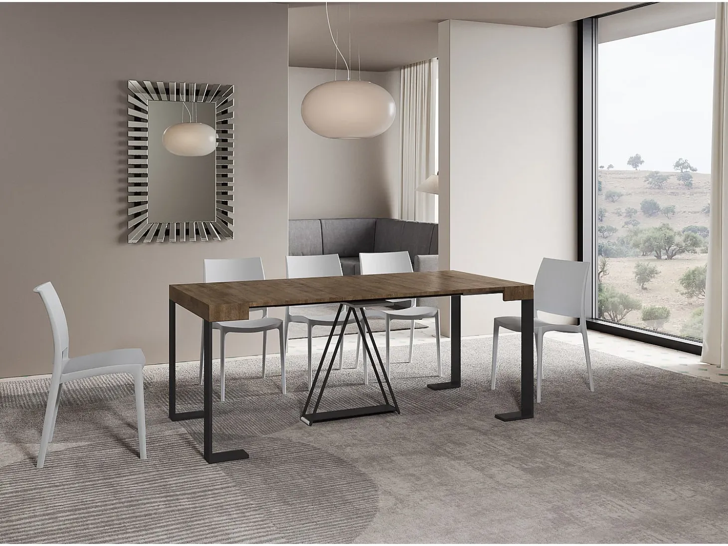 Mesa consola extensível 90x40/300cm Zamat nogueira quadro antracite