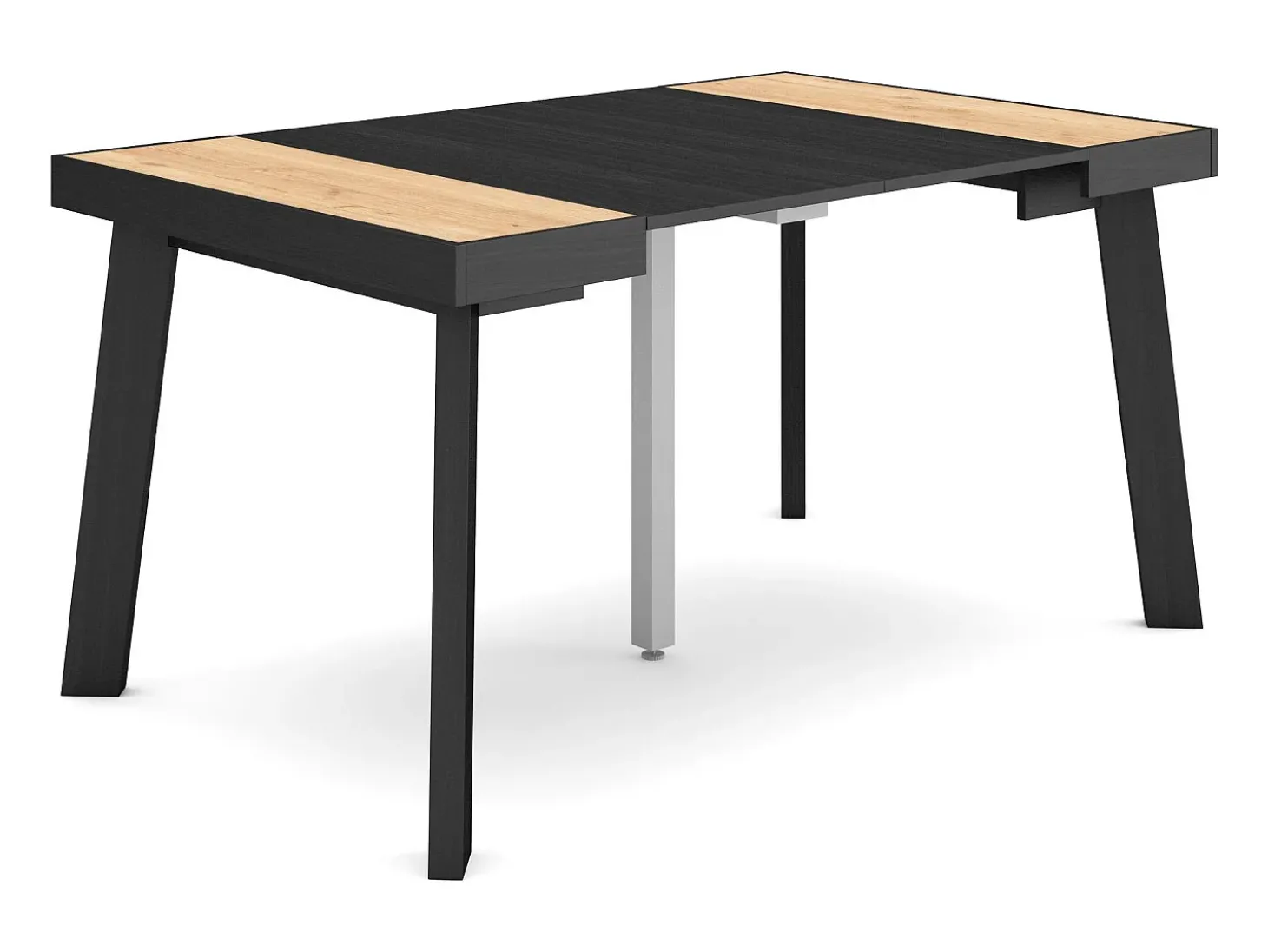 Mesa Consola Extensível, 140x90x73cm, Para 6 pessoas, Pés de madeira, Carvahlo e preto