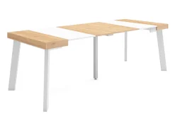 Mesa Consola Extensível, 222x90x73cm, Para 10 pessoas, Pés de madeira, Carvahlo e branco
