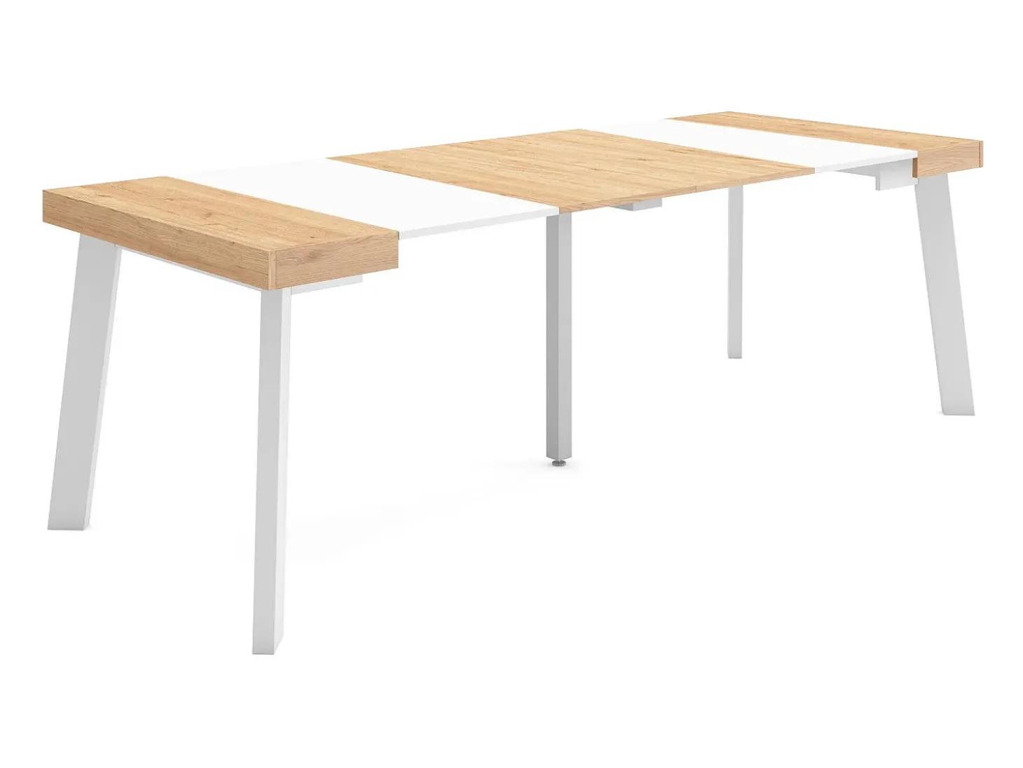 Mesa Consola Extensível, 222x90x73cm, Para 10 pessoas, Pés de madeira, Carvahlo e branco
