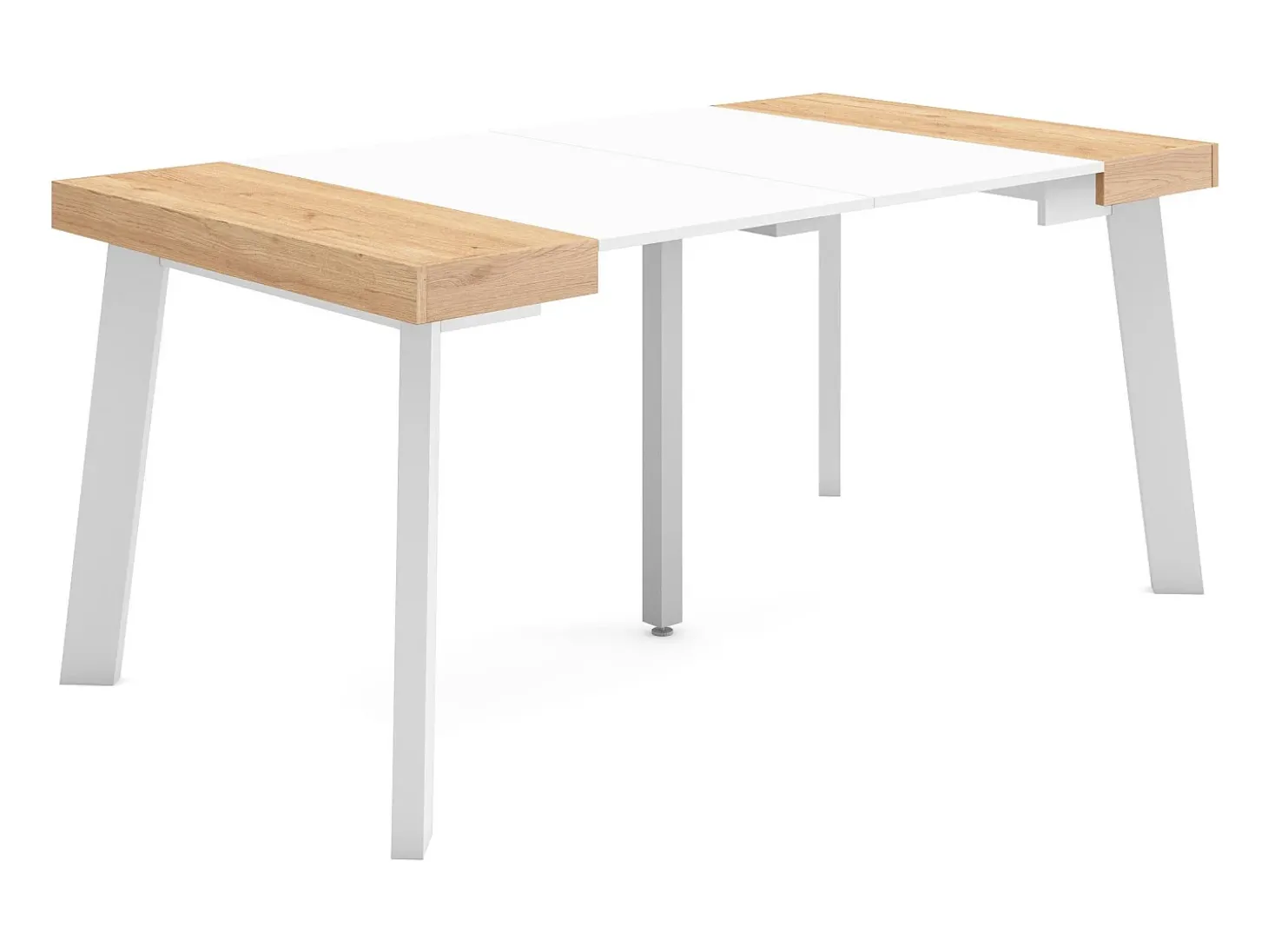 Mesa Consola Extensível, 160x90x73cm, Para 8 pessoas, Pés de madeira, Carvahlo e branco