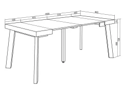 Mesa Consola Extensível, 180x90x73cm, Para 8 pessoas, Pés de madeira, Branco e preto