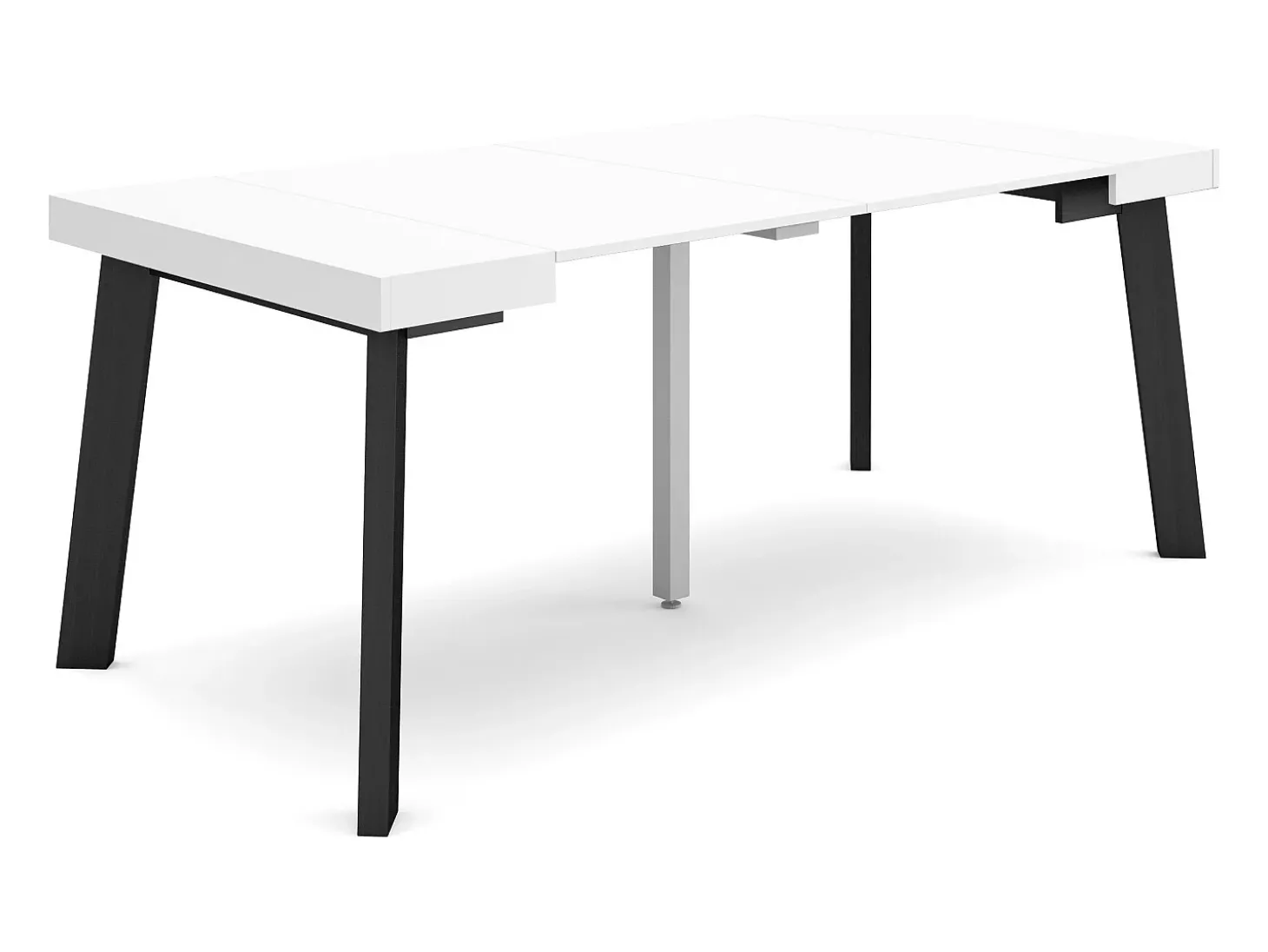 Mesa Consola Extensível, 180x90x73cm, Para 8 pessoas, Pés de madeira, Branco e preto