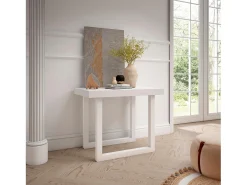 Mesa Consola Extensível, 302x90x73cm, Para 14 pessoas, Pés de madeira, Carvahlo e branco