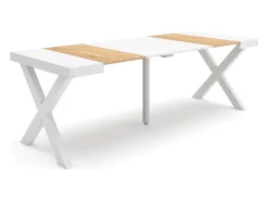 Mesa Consola Extensível, 222x90x73cm, Para 10 pessoas, Pés de madeira, Carvahlo e branco