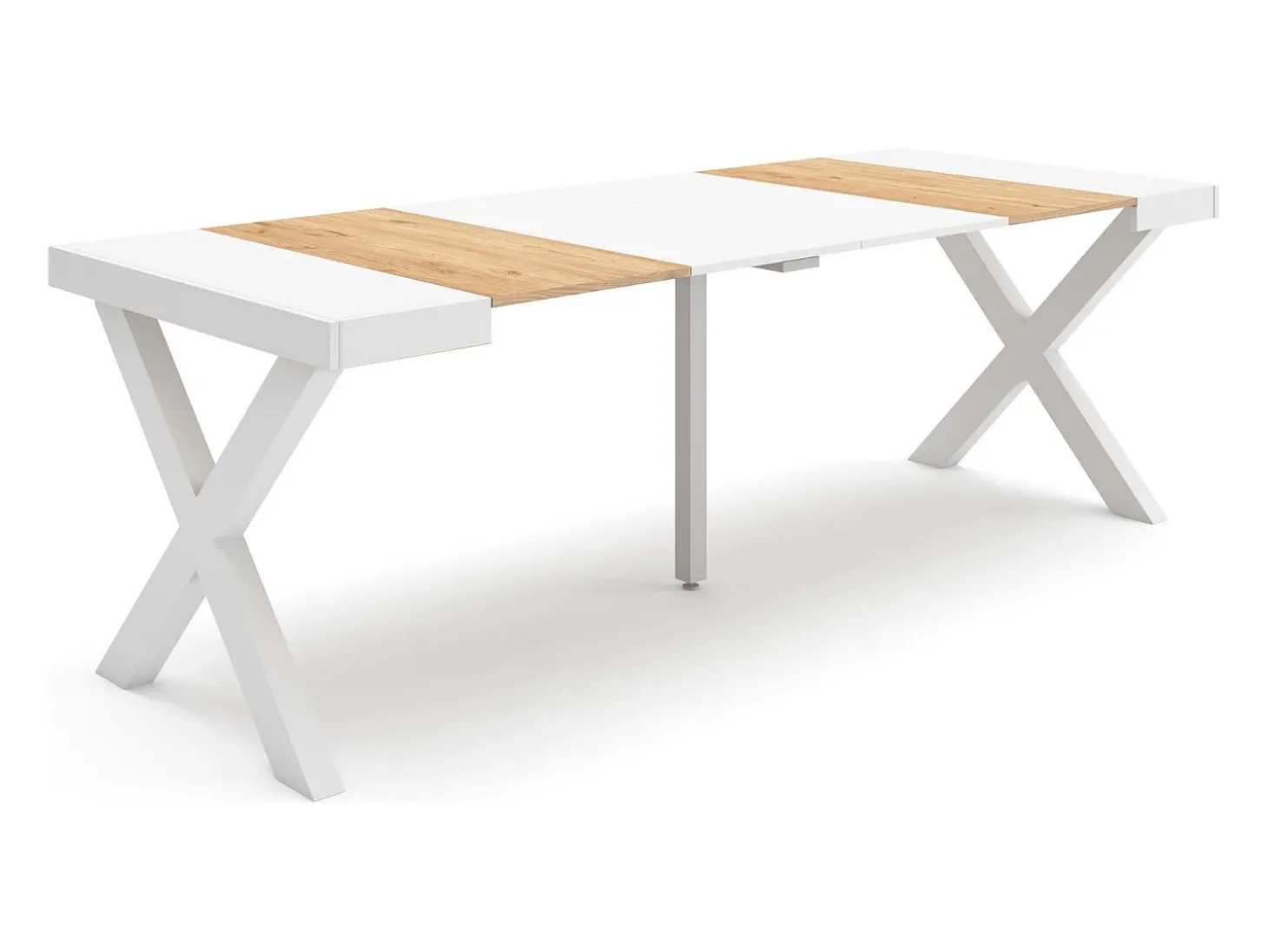Mesa Consola Extensível, 222x90x73cm, Para 10 pessoas, Pés de madeira, Carvahlo e branco
