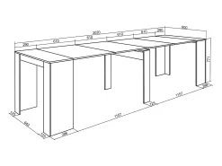Mesa Consola Extensível, 302x90x77cm, Para 14 pessoas, Mesa de Jantar, Preto