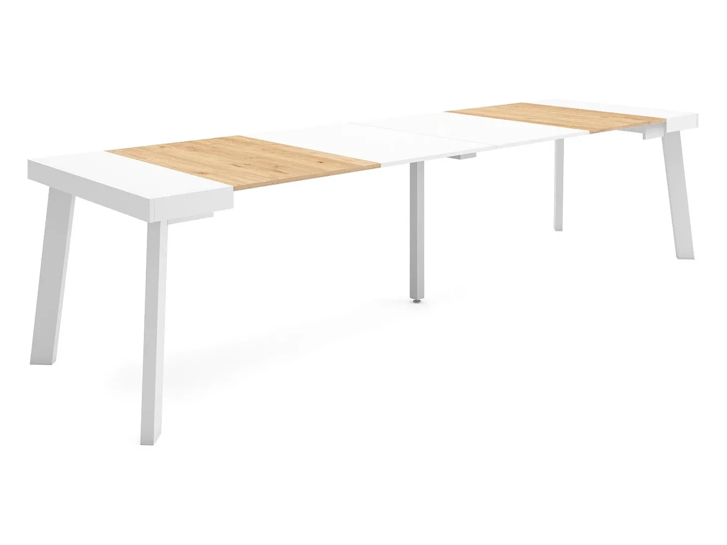 Mesa Consola Extensível, 302x90x73cm, Para 14 pessoas, Pés de madeira, Carvahlo e branco