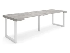 Mesa Consola Extensível, 262x90x73cm, Para 12 pessoas, Pés de madeira, Cimento