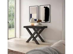 Mesa Consola Extensível, 222x90x73cm, Para 10 pessoas, Pés de madeira, Preto
