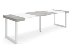 Mesa Consola Extensível, 262x90x73cm, Para 12 pessoas, Pés de madeira, Branco e cinzento