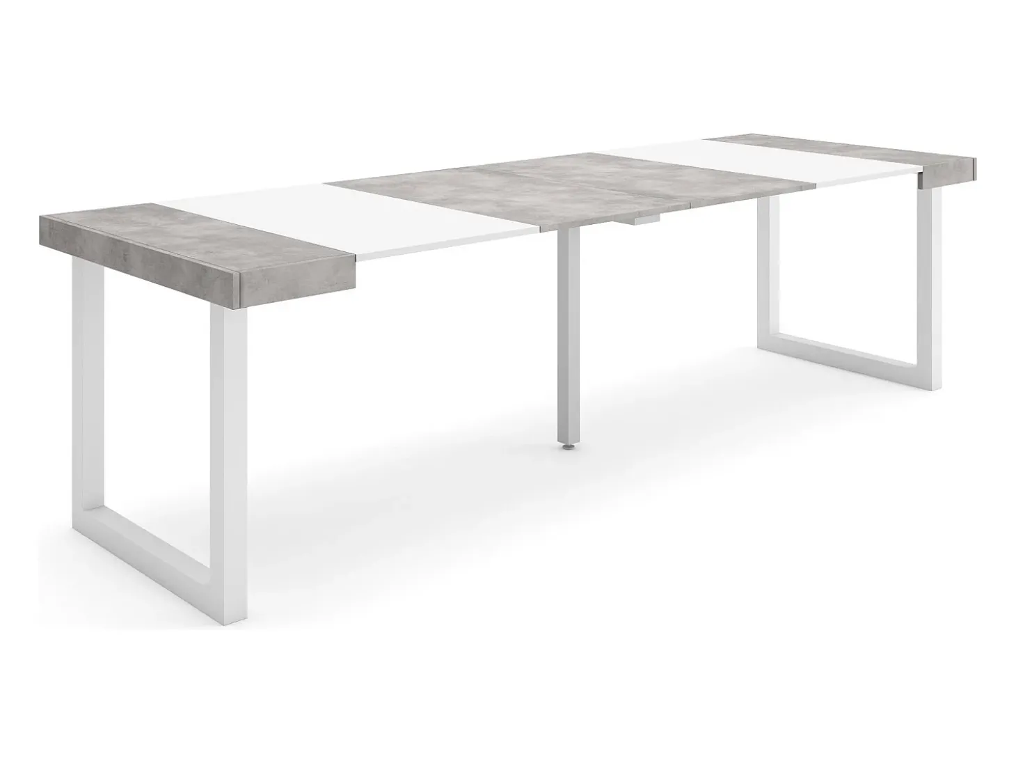 Mesa Consola Extensível, 262x90x73cm, Para 12 pessoas, Pés de madeira, Branco e cinzento