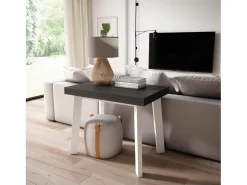 Mesa Consola Extensível, 160x90x73cm, Para 8 pessoas, Pés de madeira, Branco e preto