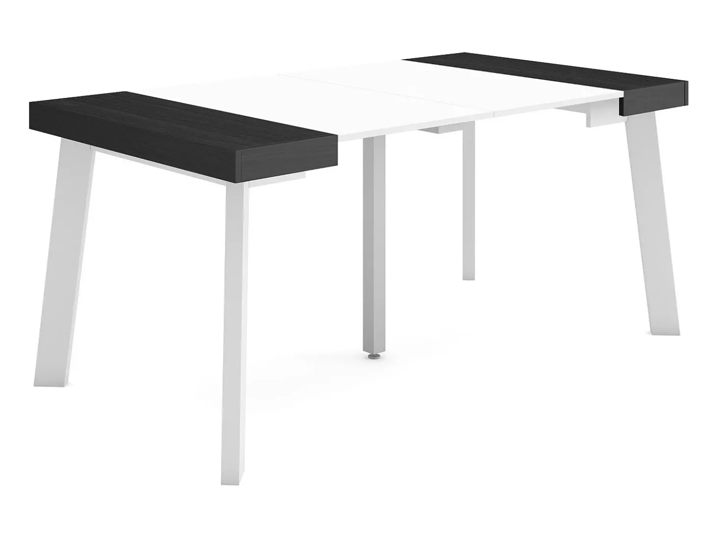 Mesa Consola Extensível, 160x90x73cm, Para 8 pessoas, Pés de madeira, Branco e preto