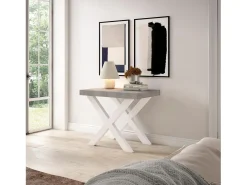 Mesa Consola Extensível, 222x90x73cm, Para 10 pessoas, Pés de madeira, Cimento