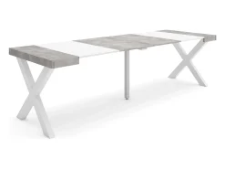 Mesa Consola Extensível, 262x90x73cm, Para 12 pessoas, Pés de madeira, Branco e cinzento