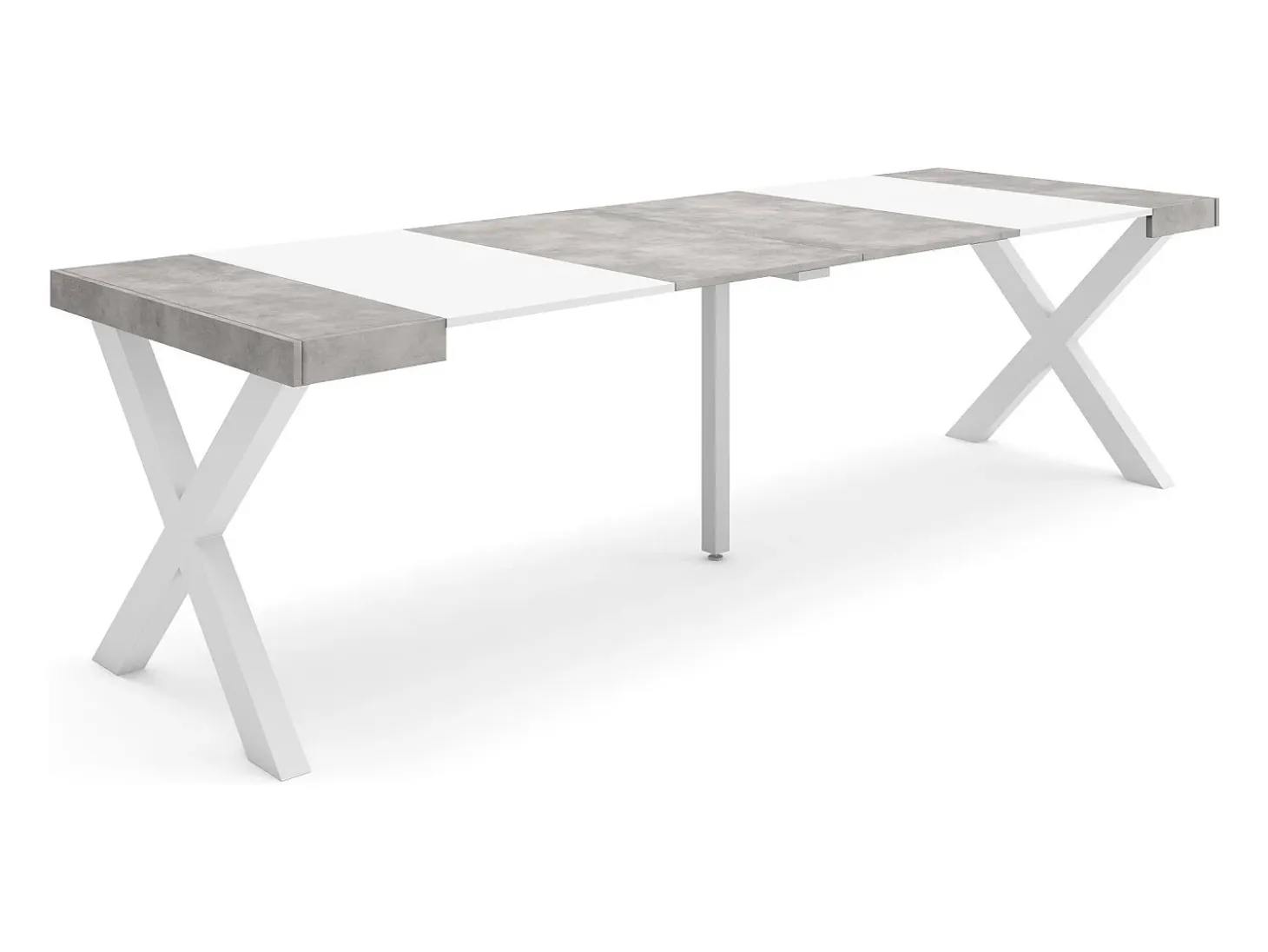Mesa Consola Extensível, 262x90x73cm, Para 12 pessoas, Pés de madeira, Branco e cinzento