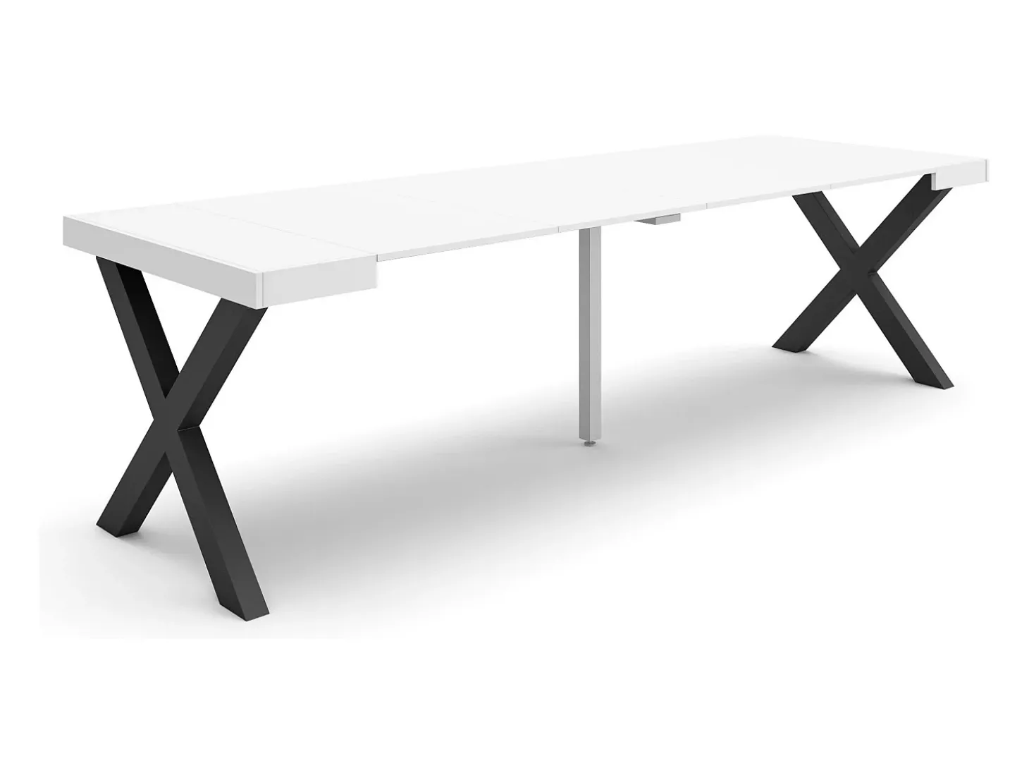 Mesa Consola Extensível, 262x90x73cm, Para 12 pessoas, Pés de madeira, Branco