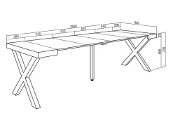 Mesa Consola Extensível, 262x90x73cm, Para 12 pessoas, Pés de madeira, Branco
