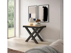 Mesa Consola Extensível, 302x90x73cm, Para 14 pessoas, Pés de madeira, Carvahlo e preto