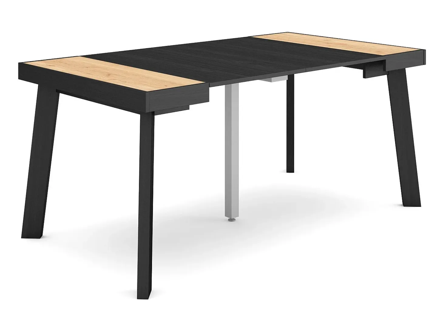 Mesa Consola Extensível, 160x90x73cm, Para 8 pessoas, Pés de madeira, Carvahlo e preto
